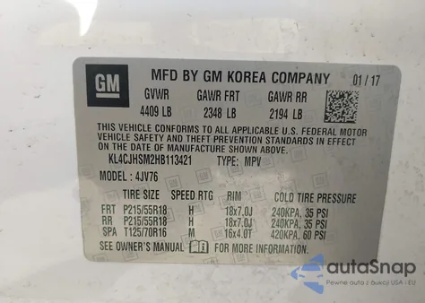 2017 Buick Encore Premium z USA, uszkodzony, nr VIN KL4CJHSM2HB113421